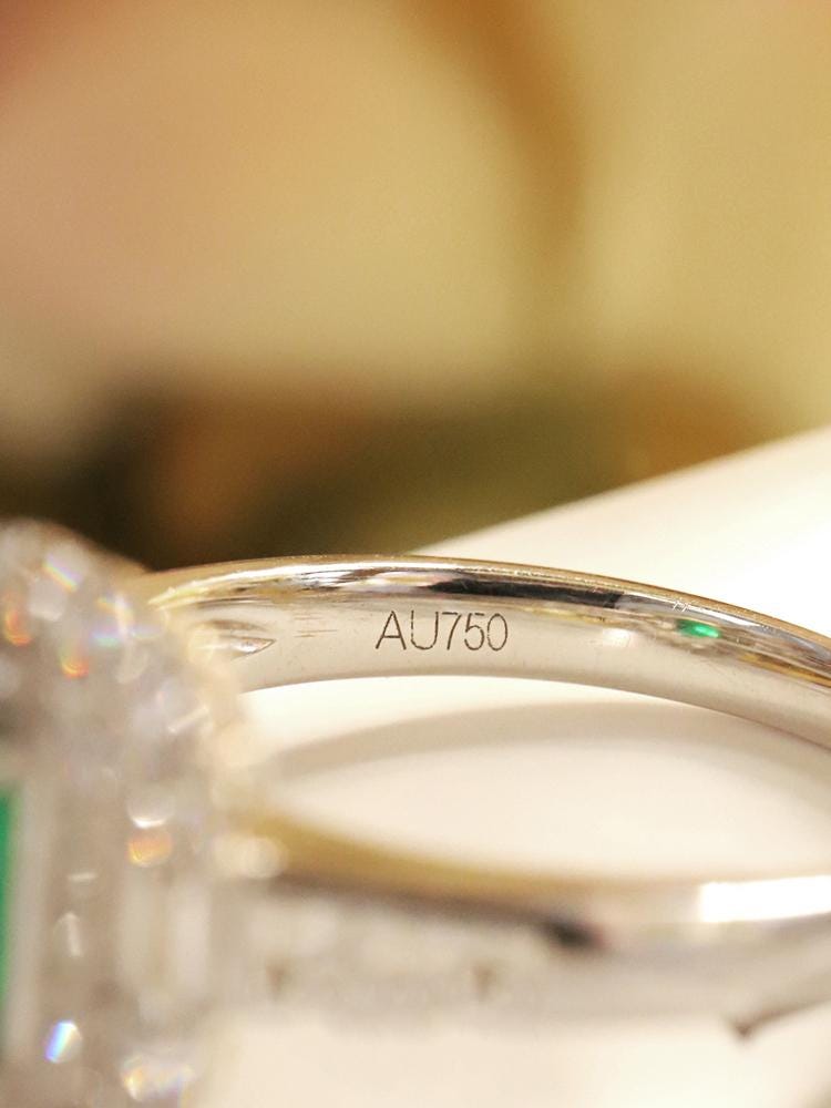 Emerald & Diamond Halo Pave Ring in 18K White Gold