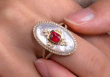 Red Spinel & Mother of Pearl Statement Ring - 18K Yellow Gold