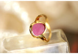 Pink Ruby Rose Cut & Diamond Ring in 18K Yellow Gold