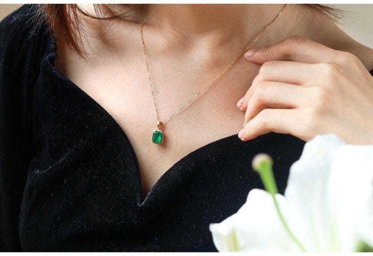 1.8ct Emerald with Diamond Vintage Pendant in 18K Yellow Gold