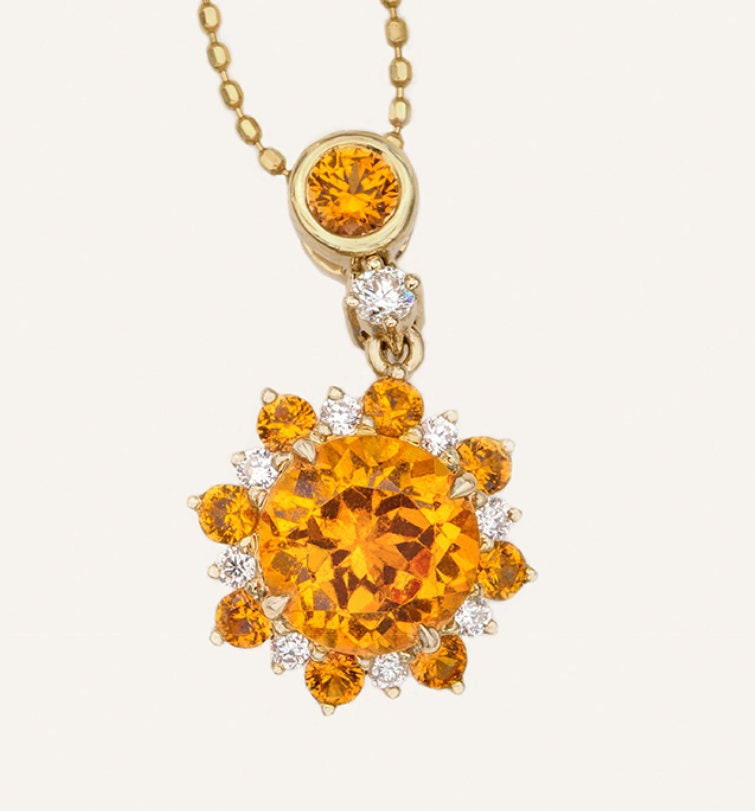 Garnet Jewelry Set - 18K Earring Necklace Ring with Spessartite Garnet