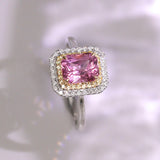 1.7ct Pink Spinel Cushion Ring with Diamonds in 18K Two Tone Gold