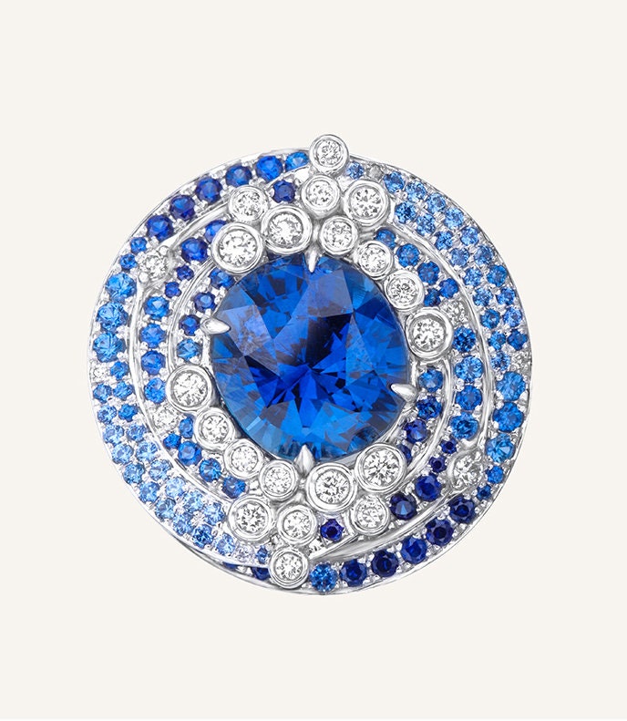 Tanzanite Sapphire Art Deco Ring - PT950 Cluster Diamond