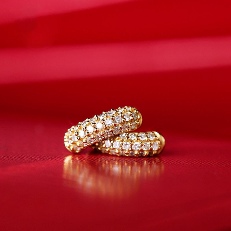 Semicircle Design Diamond Earrings in 18K Yellow Gold