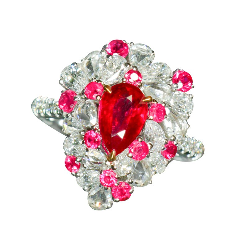 1ct Pigeon Blood Ruby Diamonds Ring in 18K White Gold