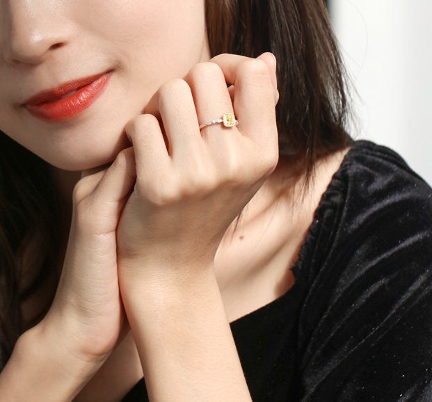 Fancy Yellow Diamonds Ring in 18K Two Tone Gold