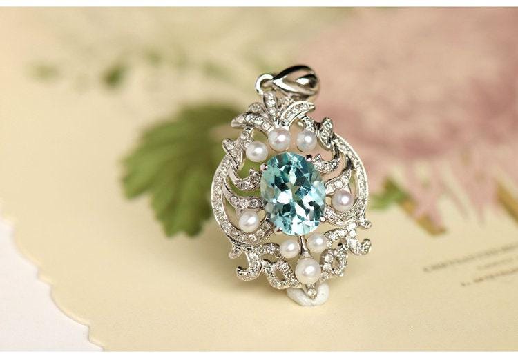 1.6ct Santa Maria Aquamarine Pearl Necklace - 18K White Gold