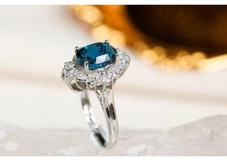 2ct Sapphire Halo Diamond 18K White Gold Ring - Two in One Jewelry