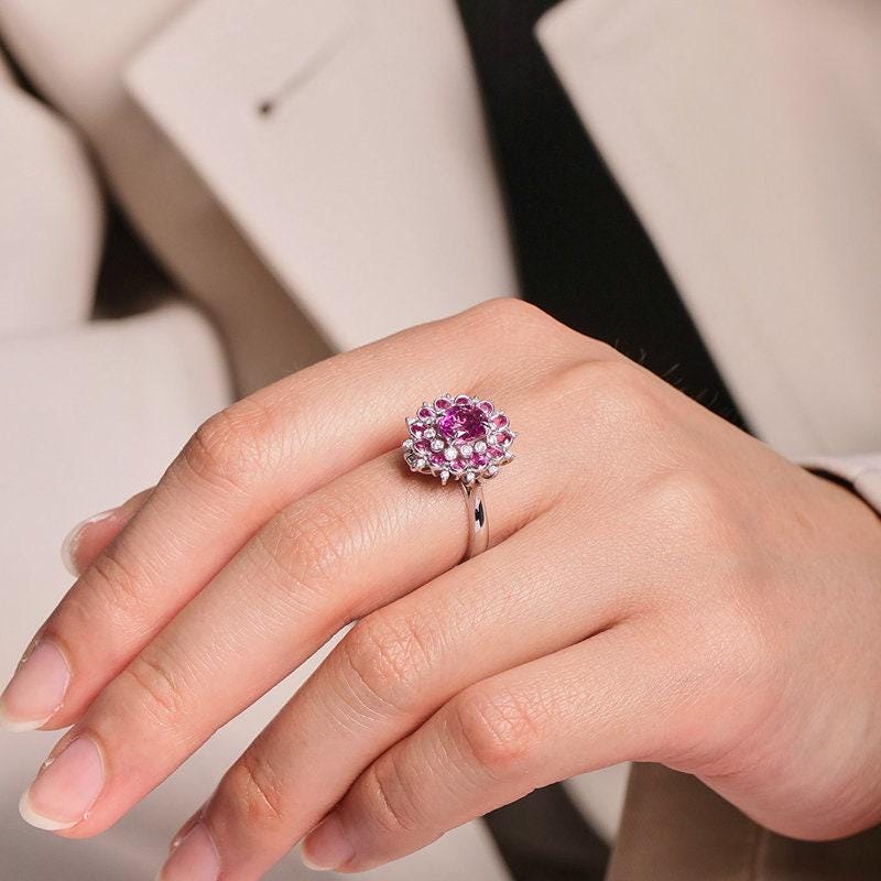 1.51ct Pink Sapphire 18K Gold Statement Ring with Diamonds