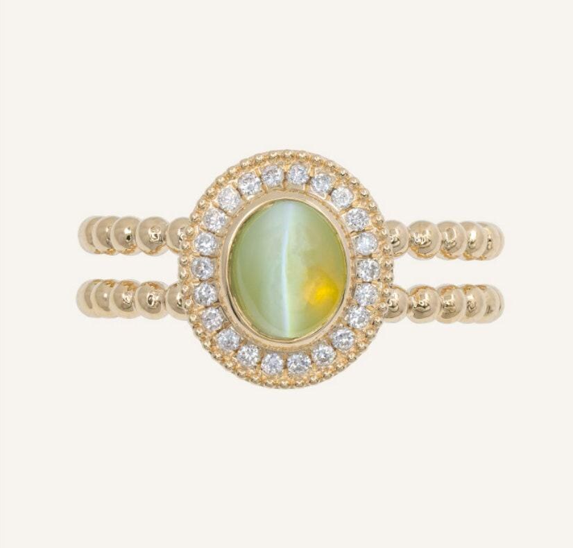 2 Style + Chrysoberyl Cat's Eye 18K Brush Finish Ring