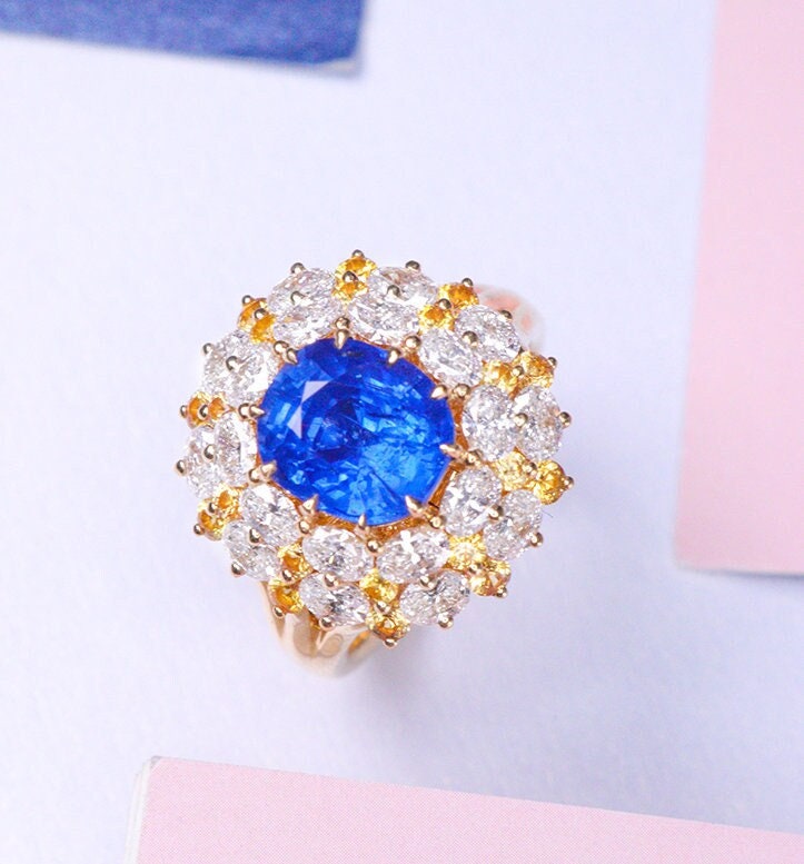 2.2ct Blue Sapphire Halo Diamonds Ring - 18K White Gold