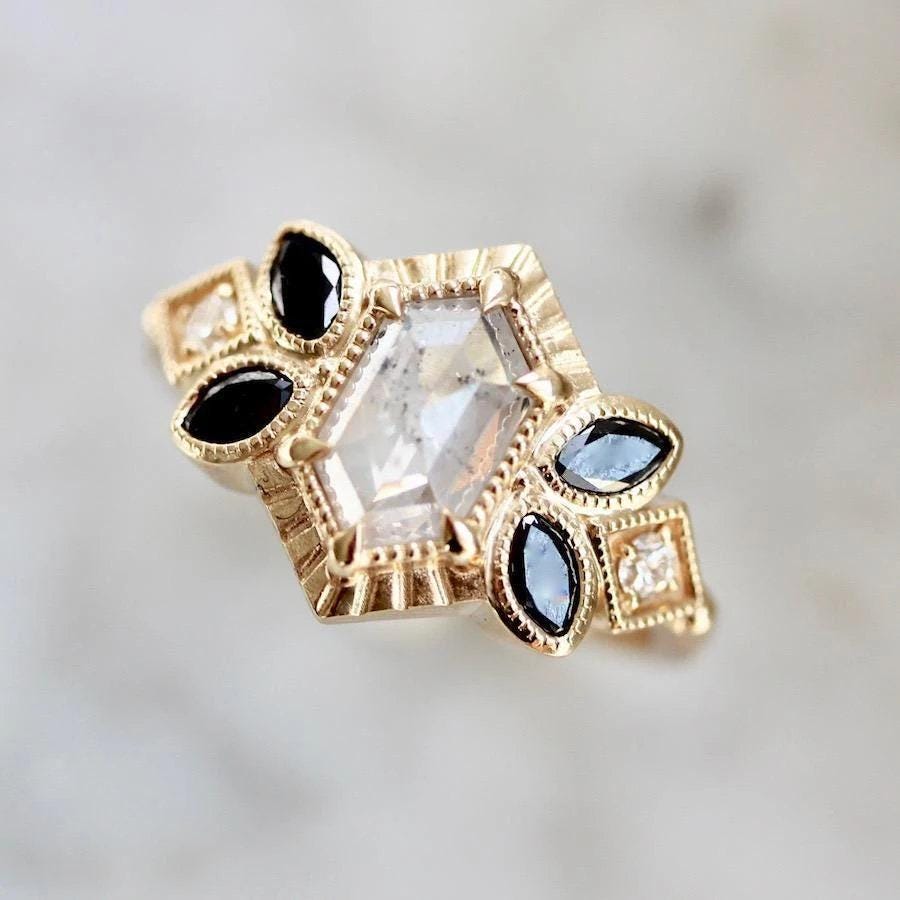 1.25ct Hexagon Cut Diamond Ring in 14K Yellow Gold