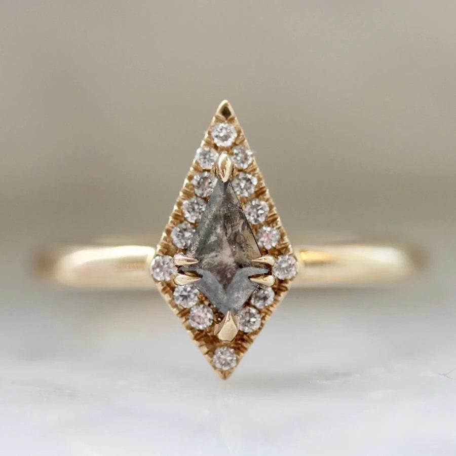 Grey Kite Rose Cut Salt & Pepper Diamond Ring | 18K Yellow Gold Ring | Galaxy Diamonds Ring