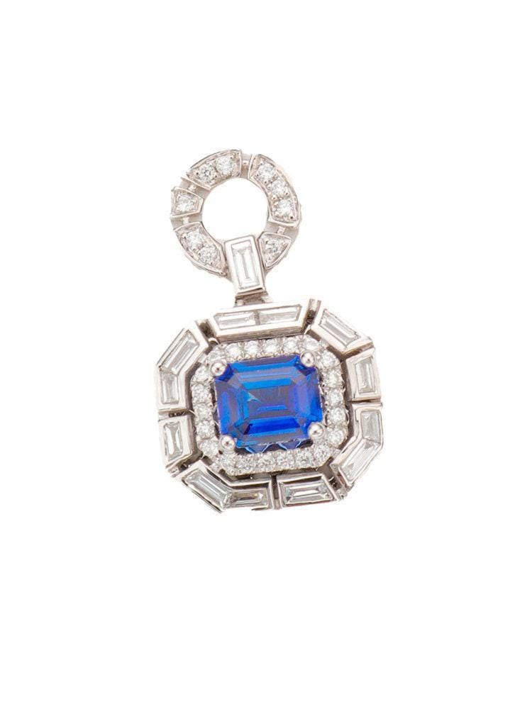 Art Deco Blue Sapphire 18K Gold Necklace & White Diamond