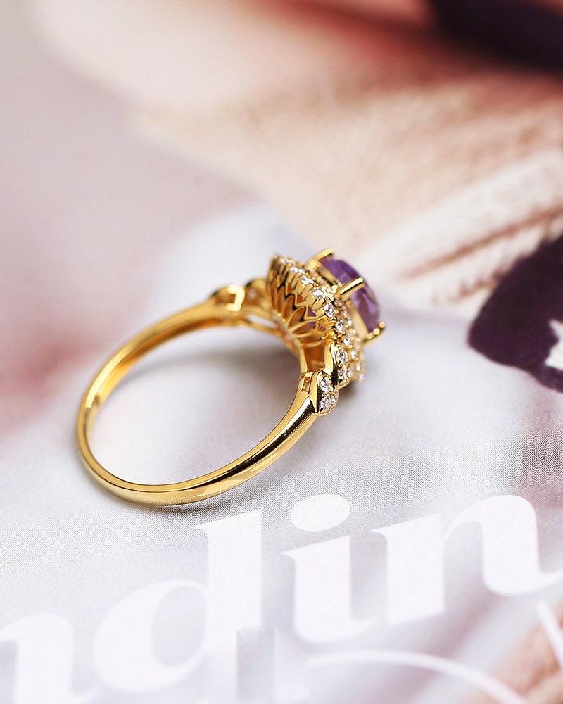 1.17ct Purple Violet Spinel Cushion Ring with Diamond in 18K Gold