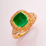 2.35ct Sugarloaf Emerald & Yellow Sapphire Ring in 18K Yellow Gold