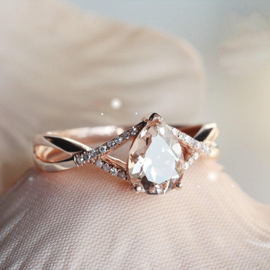 Champagne Morganite Teardrop Ring in 18K Rose Gold