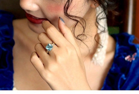London Blue Topaz Engagement Ring - 18K Twon Tone Gold