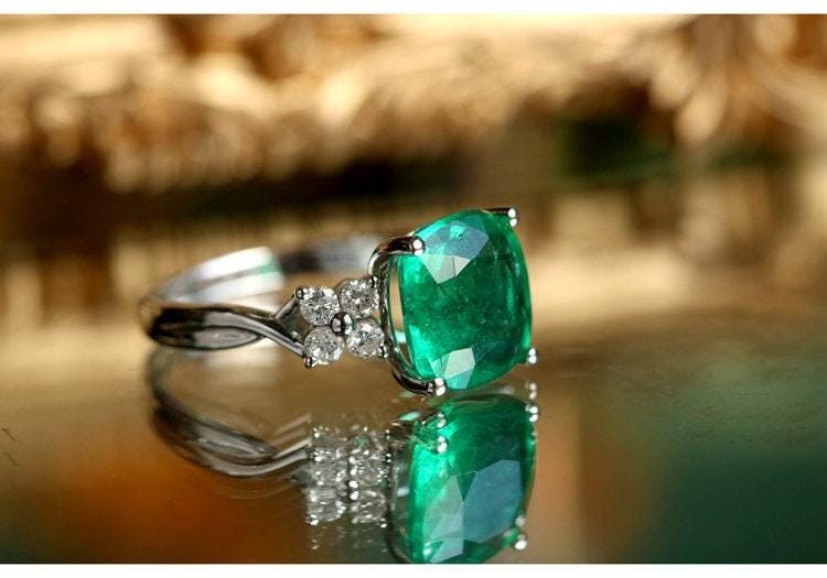 3.13ct Emerald & Diamond Statement Ring in 18K White Gold
