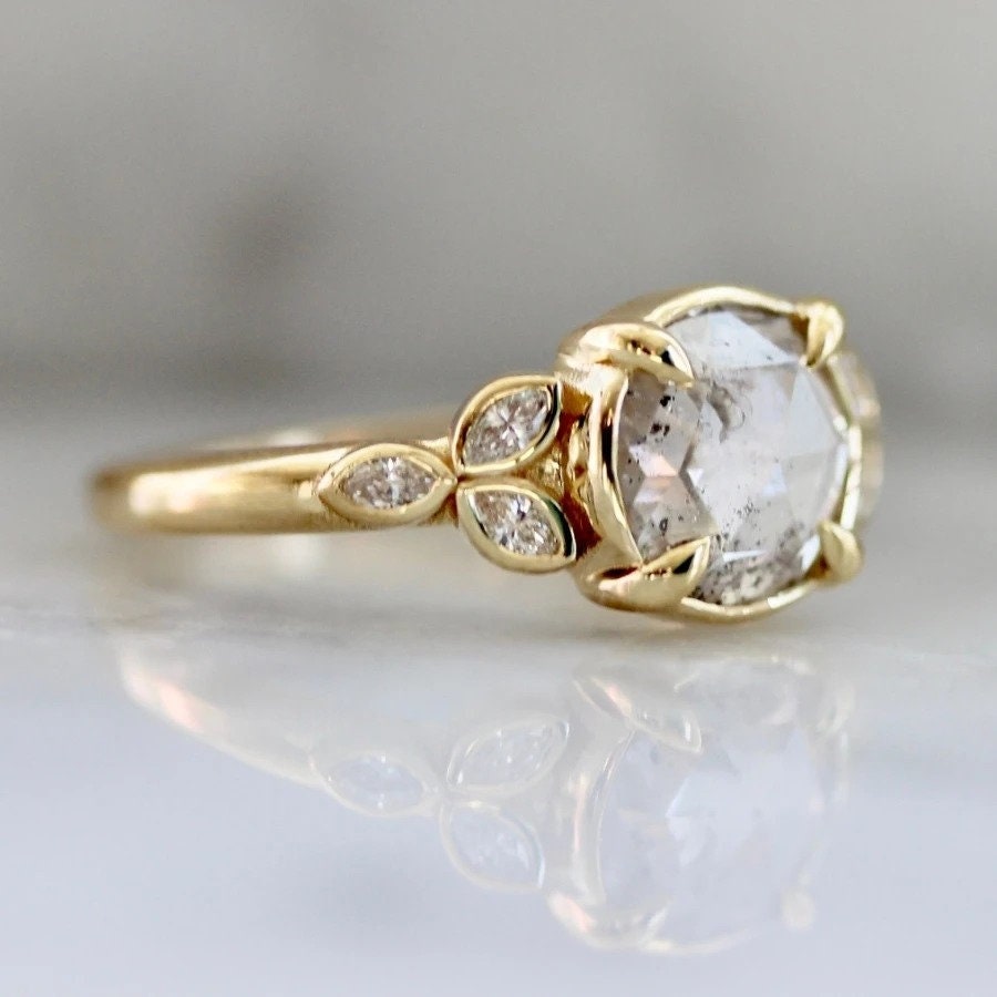 1.5ct Icy Round Rose Cut Diamond 18K Gold Wedding Ring