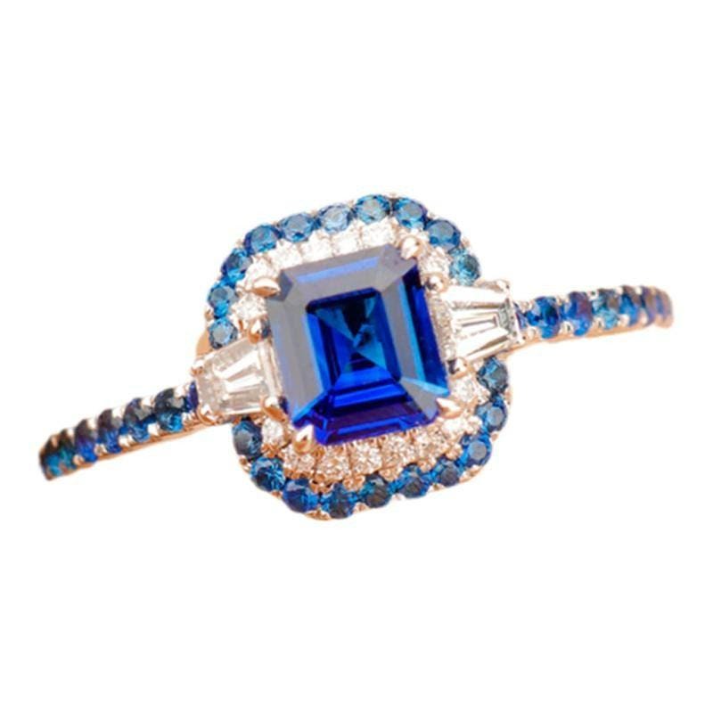 Blue Sapphire and Diamond Ballerina Ring - 18K White Gold