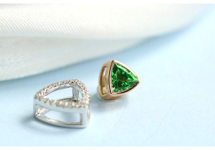 Triangle Tsavorite & Diamond Necklace in 18K White Gold