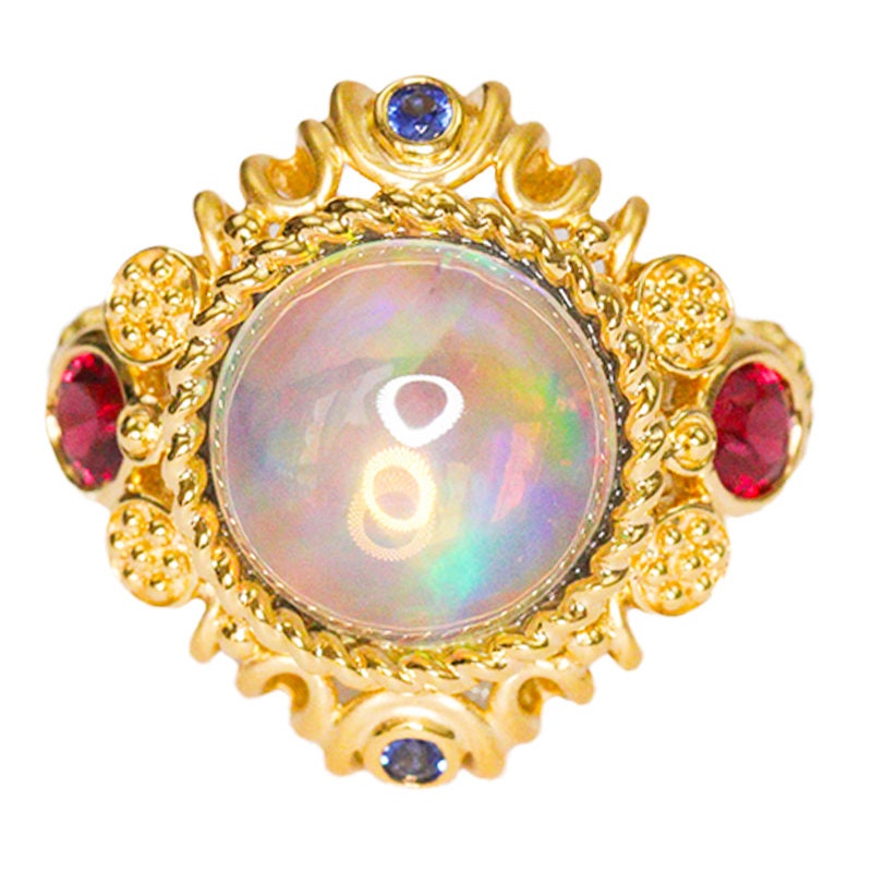 Opal Ruby 18K Gold Vintage Ring with Sapphire