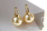 Exquisite 14mm Golden Pearl Hoop Earrings in 18K Yellow Gold