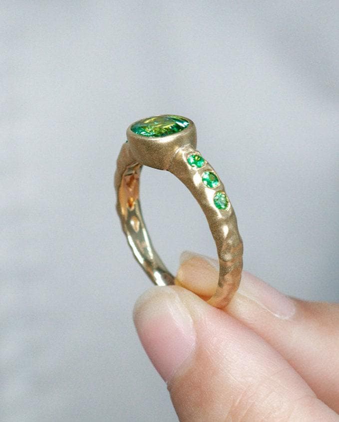 Bezel Set Tourmaline 18K Yellow Gold Ring with Free Form Design