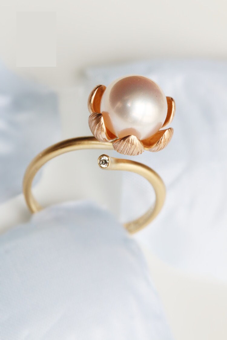 Premium Japan Akoya Pearl Cuff Ring - 18K Yellow Gold
