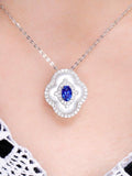 Flower Design Blue Sapphire & Diamonds 18K White Gold Ring