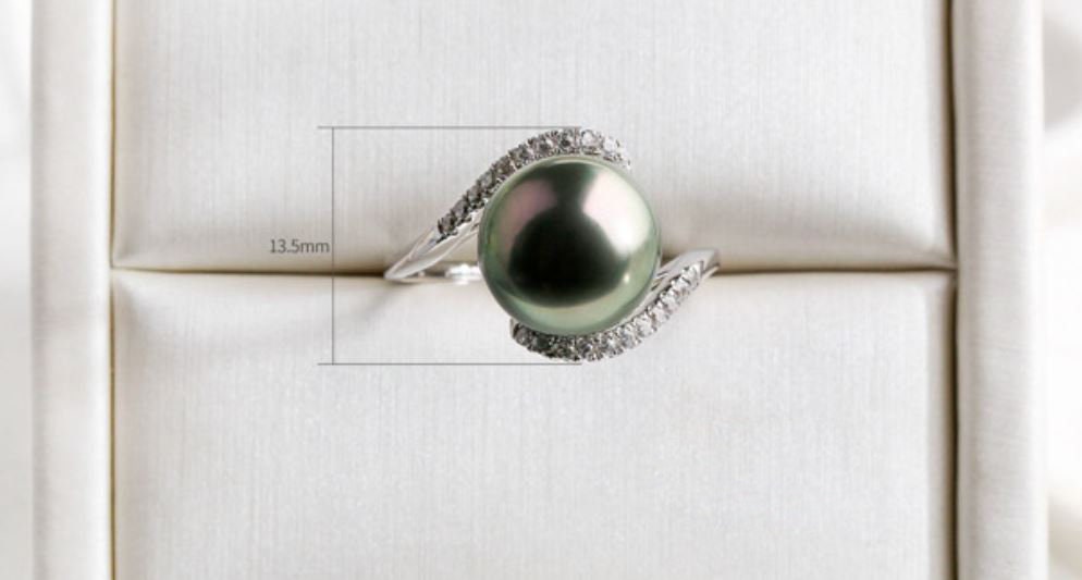 11mm Tahitian Pearl & Diamonds Infinity Ring - 18K White Gold