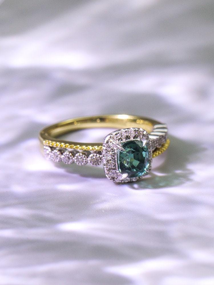 Teal Tourmaline Stackable Ring - 18K Two Tone Gold