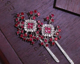 Red Pink Spinel Square Cut & Diamond Brooch in 18K Gold