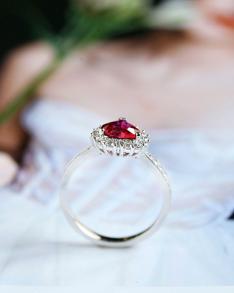 1.25ct Spinel Heart & Diamond Ring in 18K White Gold