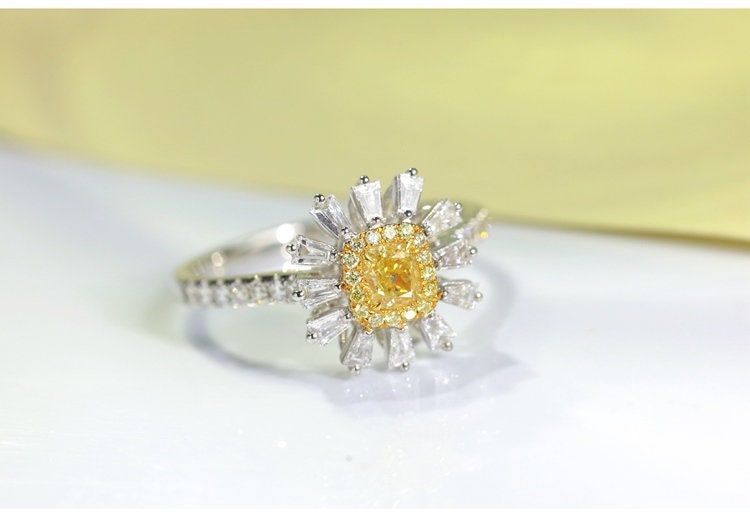 Fancy Yellow Diamonds Cushion Ring in 18K Yellow Gold