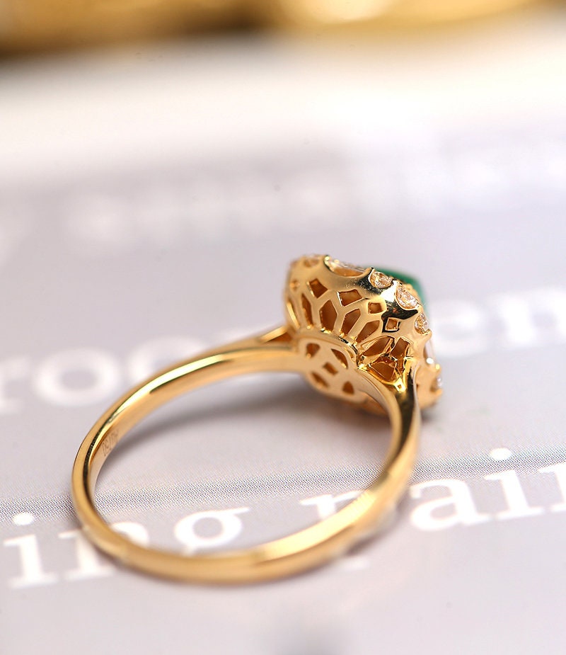 Sugarloaf Emerald Halo Diamond 18K Yellow Gold Ring