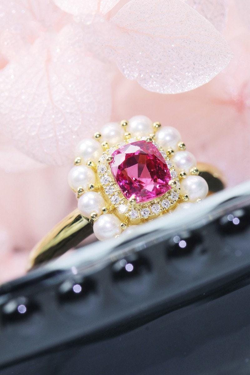 1.2ct Pinkish Spinel & Diamond Ring in 18K Rose Gold