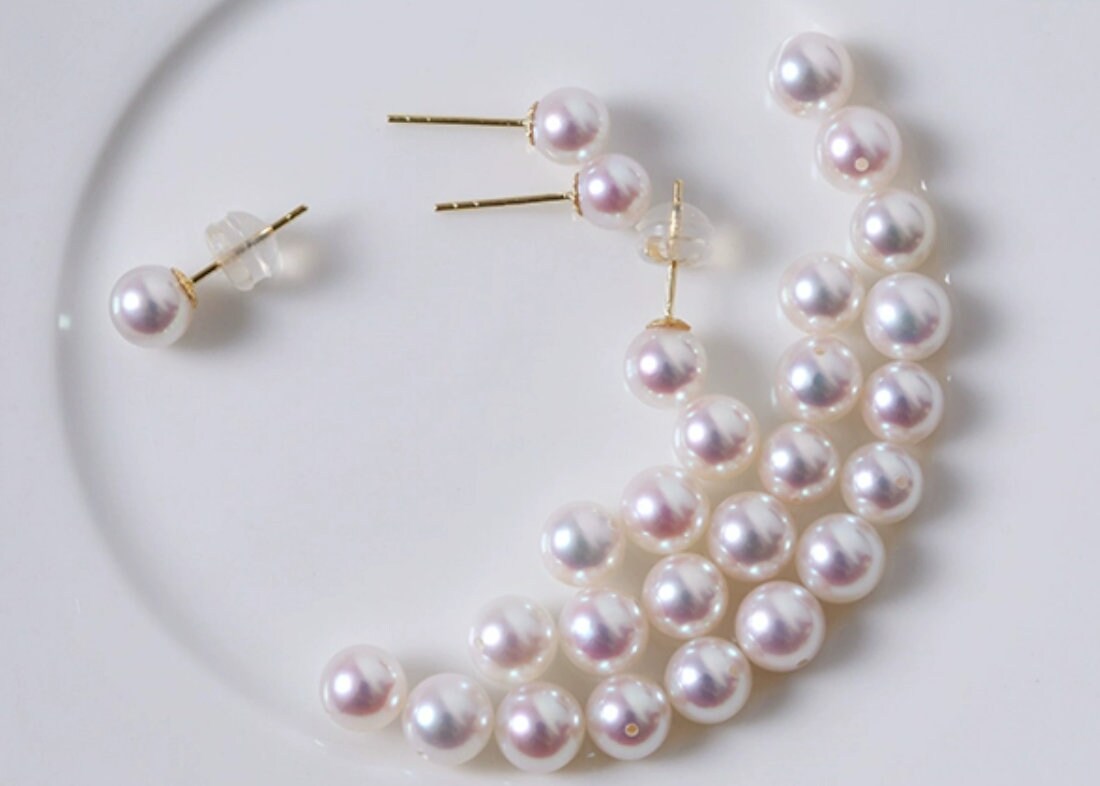 Dainty Japanese Akoya Pearl Stud Earrings in 18K Yellow Gold