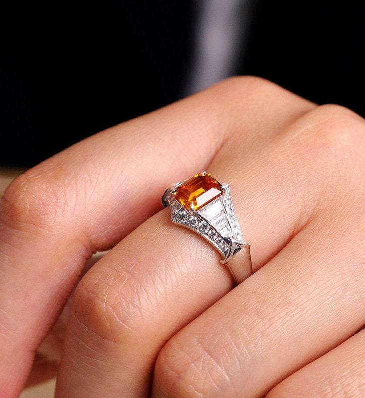 1.55ct Yellow Sapphire Radiant Cut 18K Gold Ring  with Diamonds