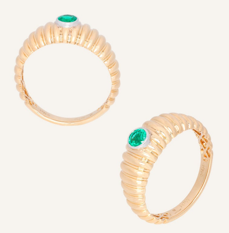 3 Style + Emerald Art Deco 18K Gold Byzantine Ring