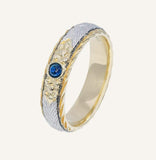 Blue Sapphire Ruby Wedding Platinum 950 Engraved Ring