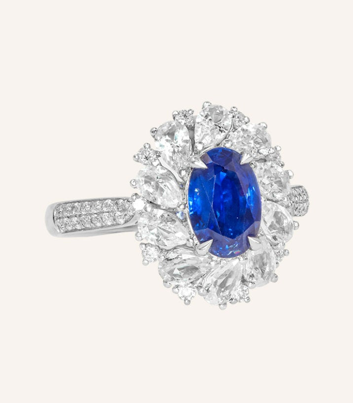 3 Colors + Sri Lanka Sapphire Platinum 950 Ring with Diamonds