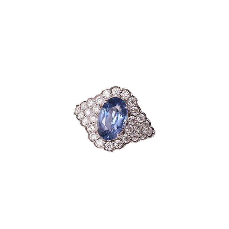 2.38ct Blue Sapphire & Diamonds Statement Ring in 18K White Gold