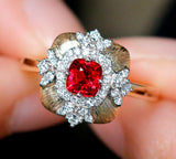Red Jedi Spinel Double Halo 18K Ring - Italian Crafted