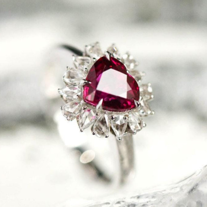 Pink Red Spinel Heart Ring with White Sapphire - 18K Gold