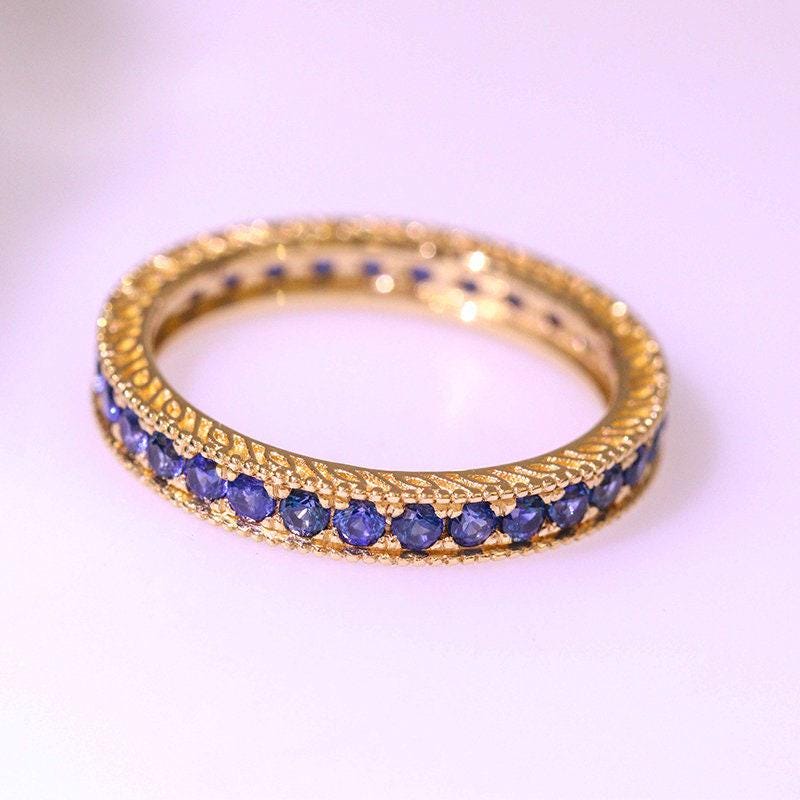 Blue Sapphire Channel Set 18K Yellow Gold Band Ring