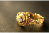 Italian Crafted Egyptian Ring with White Diamonds in 18K Yellow Gold