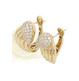 2 Style + Italian Engraved Wing Shape Earrings with Diamond in 18K Gold