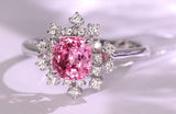 Snowflake Pink Spinel Cushion 18K Gold Ring with Diamond